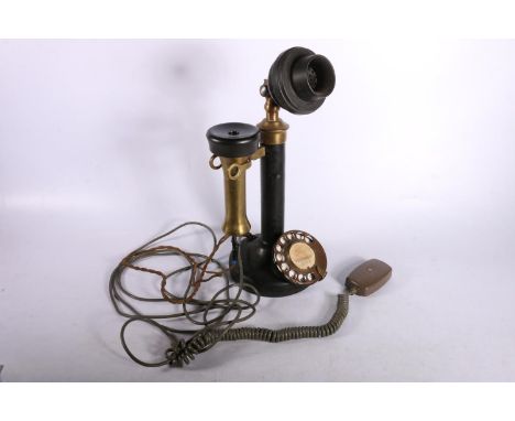 Vintage candlestick style telephone, rotary dial with Portobello number, with instructions to base, 33cm. 