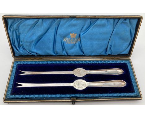 A boxed pair of Victorian silver lobster picks, in original period velvet &amp; silk lined box. Each fully hallmarked to reve