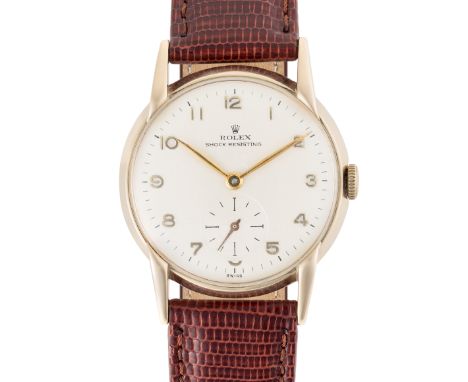 A GENTLEMAN'S SIZE 9CT SOLID GOLD ROLEX PRECISION WRIST WATCHCIRCA 1950s, WITH CLAW LUGSMovement: 15J, manual wind, signed Ro