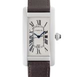 A MID SIZE 18K WHITE GOLD CARTIER TANK AMERICAINE AUTOMATIC WRIST WATCH CIRCA 2000s, REF. 2490