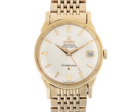 A GENTLEMAN'S SIZE STEEL & GOLD CAPPED OMEGA CONSTELLATION AUTOMATIC CHRONOMETER DATE BRACELET WATCH DATED 1967, REF. 168.005