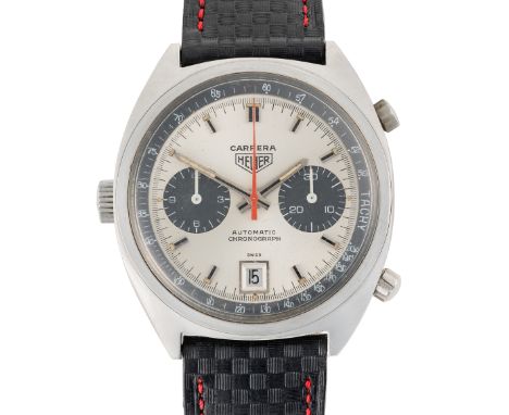 A GENTLEMAN'S SIZE STAINLESS STEEL HEUER CARRERA AUTOMATIC CHRONOGRAPH WRIST WATCH CIRCA 1970, REF. 1153 S, FIRST EXECUTION W