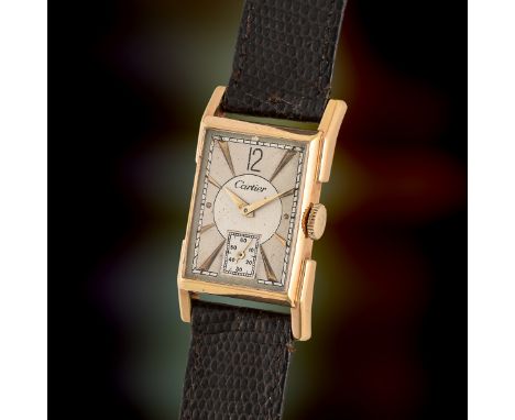 A RARE GENTLEMAN'S SIZE 18K SOLID GOLD CARTIER NEW YORK RECTANGULAR WRIST WATCHCIRCA 1947Movement: 15J, manual wind, cal. 424