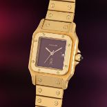 AN EXTREMELY RARE GENTLEMAN'S SIZE 18K SOLID GOLD CARTIER SANTOS CARREE AUTOMATIC BRACELET WATCH