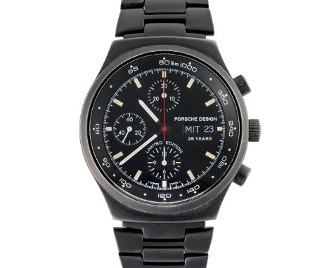 A GENTLEMAN'S SIZE PVD COATED ETERNA PORSCHE DESIGN CHRONOGRAPH BRACELET WATCH DATED 1989, REF. 6625.11 THE 25TH ANNIVERSARY 