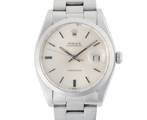 A GENTLEMAN'S SIZE STAINLESS STEEL ROLEX OYSTERDATE BRACELET WATCHDATED 1983, REF. 6694 WITH SILVER DIAL, ACCOMPANIED BY A RO
