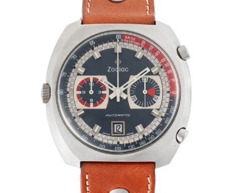 A GENTLEMAN'S SIZE STAINLESS STEEL ZODIAC AUTOMATIC CHRONOGRAPH WRIST WATCH CIRCA 1970, REF. 902.886  Movement: 17J, automati