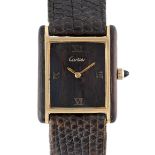 A RARE GENTLEMAN'S SIZE GOLD PLATED & BRAZILIAN ROSEWOOD CARTIER TANK WRIST WATCH CIRCA 1975, "