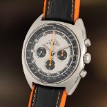 A RARE GENTLEMAN'S SIZE STAINLESS STEEL LEMANIA CHRONOGRAPH WRIST WATCH CIRCA 1970s, ISSUED TO