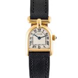 A LADY'S 18K SOLID GOLD CARTIER CLOCHE CALANDRE WRIST WATCH CIRCA 1990, REF. 6603 Movement: