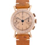 A GENTLEMAN'S SIZE 18K SOLID PINK GOLD LUSINA CHRONOGRAPH WRIST WATCH CIRCA 1940s Movement: Manual