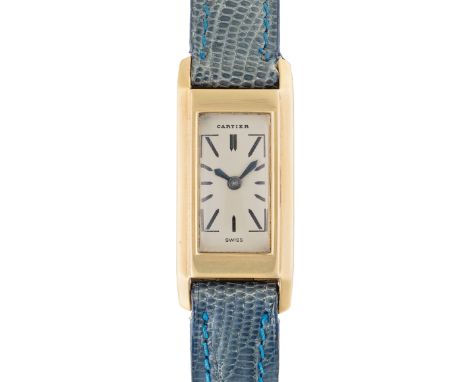 A LADY'S RARE 18K SOLID GOLD CARTIER NEW YORK RECTANGULAR BACK WIND "DUOPLAN" WRIST WATCHCIRCA 1946Movement: 15J, manual wind