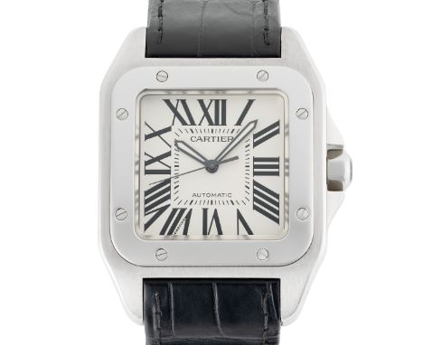 A GENTLEMAN'S SIZE STAINLESS STEEL CARTIER SANTOS 100 AUTOMATIC WRIST WATCHDATED 2004, REF. 2656 XL CELEBRATING 100 YEARS OF 