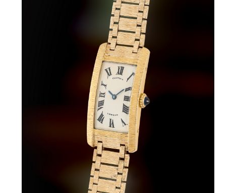 AN EXTREMELY RARE MID SIZE SOLID GOLD CARTIER LONDON TANK CINTREE BRACELET WATCHCIRCA 1964, ACCOMPANIED BY A CARTIER LONDON B