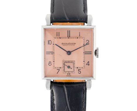A GENTLEMAN'S SIZE STAINLESS STEEL JAEGER LECOULTRE ART DECO WRIST WATCHCIRCA 1930s, WITH TWO TONE SALMON DIALMovement: Manua
