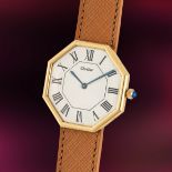 AN EXTREMELY RARE GENTLEMAN'S LARGE SIZE 18K SOLID GOLD CARTIER LONDON OCTAGONAL WRIST WATCH CIRCA