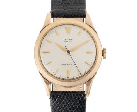 A RARE GENTLEMAN'S SIZE 9CT SOLID GOLD ROLEX PERPETUAL SUPER PRECISION WRIST WATCH CIRCA 1962, ACCOMPANIED BY ITS ORIGINAL BO