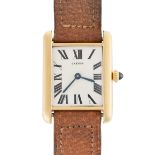 A RARE GENTLEMAN'S SIZE 18K SOLID GOLD CARTIER LONDON TANK JC WRIST WATCH CIRCA 1967, WITH
