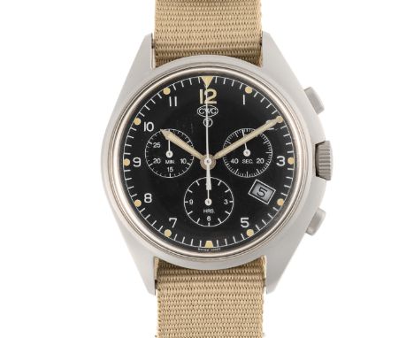 A GENTLEMAN'S STAINLESS STEEL BRITISH MILITARY CWC CHRONOGRAPH WRIST WATCH CIRCA 2005Movement: Quartz.Case: Diameter approx. 