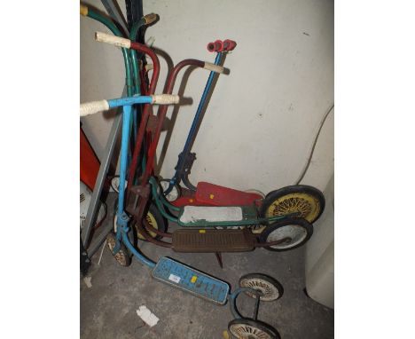 SIX VINTAGE SCOOTERS TO INCLUDE TRIANG AND BANTEL EXAMPLES