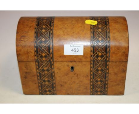 AN INLAID WALNUT TEA CADDY