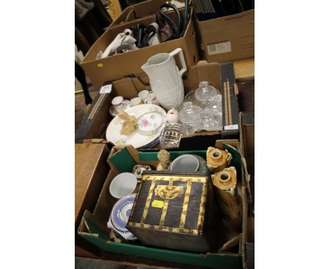 TWO BOXES OF ASSORTED CERAMICS AND GLASS WARE TO INCLUDE VANITY JARS, ROYAL WORCESTER ETC.