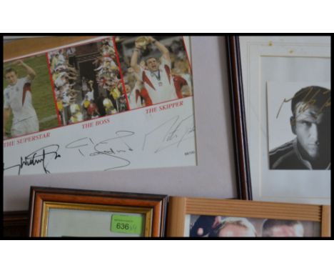 A collection of framed and glazed rugby union related pictures to include signed Neil Back, Signed Matt Dawson, signed Martin
