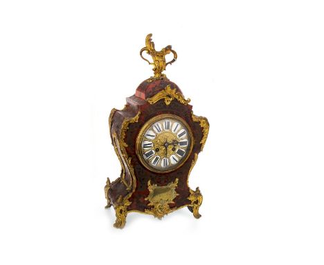 VICTORIAN BOULLE AND GILT METAL MANTEL CLOCK, two train eight day movement, the circular giltmetal dial with white enamel Rom