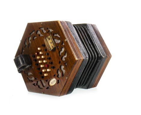 WHEATSONE FORTY-EIGHT BUTTON CONCERTINA, fretted ends, green bellows, 16cm high, with fitted case