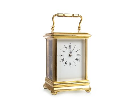 CARRIAGE CLOCK BY L’EPEE, the white enamel dial with Roman and Arabic numerals, the dial inscribed ‘London’, contained in a b