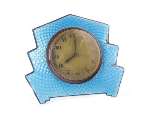 SILVER AND BLUE GUILLOCHE ENAMEL EIGHT DAY TRAVELLING CLOCK, silver makers mark Adie Brothers, Birmingham 1929, the dial with