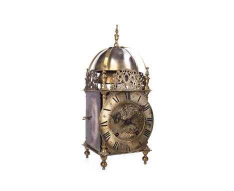 LARGE SIZE BRASS LANTERN CLOCK OF 17TH CENTURY DESIGN, by Winterhalder &amp; Hofmeier, the dome top with twin bells, within p