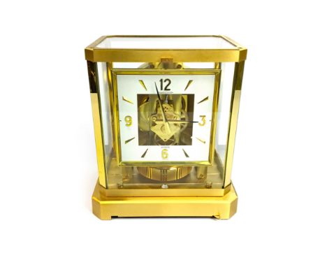 JAEGER LE COULTRE 'ATMOS VIII C' CLOCK, serial no. 3656802, skeleton movement, the square dial with Arabic numerals and dagge