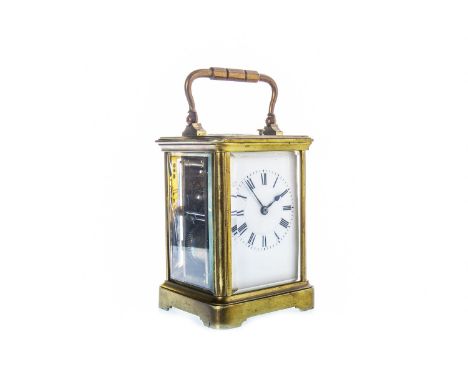 EARLY 20TH CENTURY FRENCH CARRIAGE CLOCK, maker Henri Jacot, the white dial with Roman numerals, contained in a five glass ca
