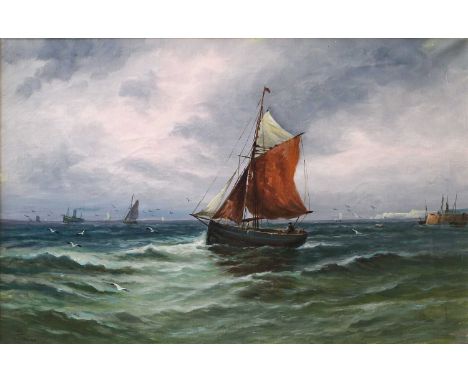 J* Haines (19th/20th century)Extensive seascape with steam and sail powered shippingSigned, oil on canvas, 40cm by 60cm