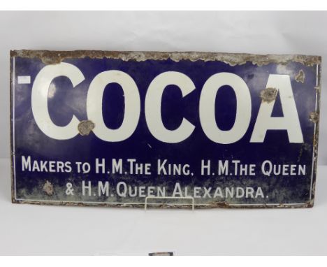 A Blue Enamel Advertising Sign, depicting "Cocoa" royal warrant,  makers to H.M. the King, H.M. the Queen, H.M. Queen Alexand