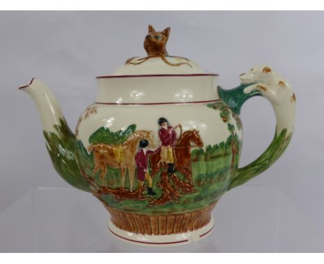 A Wedgwood Dye Ken John Peel Pottery Biscuit Barrel No. CK5236 depicting hunting scenes with fox head lid together with a Wed