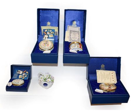 Three Halcyon Days enamel musical boxes, Barnum &amp; Bailey, Oranges &amp; Lemons, Porgy &amp; Bess, all with original boxes