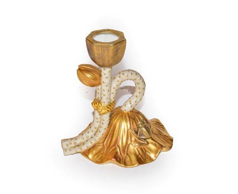 A Royal Worcester blush ivory and gilt decorated candlestick, model number 1088, 12cm 