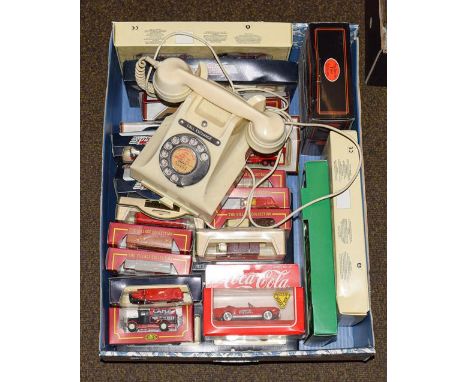 A quantity of modern boxed Diecast model vehicles including Vanguards etc together with a vintage rotary dial telephone