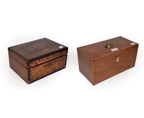 A Georgian mahogany tea caddy with internal fittings 31cm and an inlaid walnut box (2)  