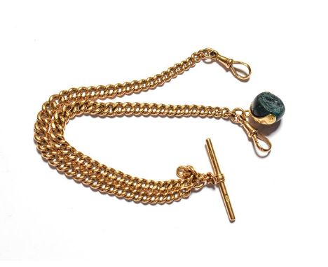 An Albert chain, each link stamped '9' and '375', with attached bloodstone fob, length 44.5cm .  The chain is in good conditi