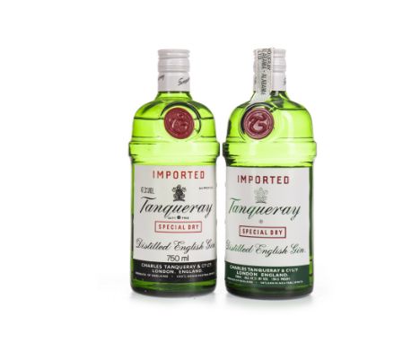 TANQUERAY IMPORTED (2) English Gin 750ml, 47.3% volume. Two bottles.