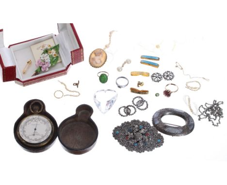 Small collection of interesting items, to include a gilt metal cased pocket barometer in case marked 'Wood late Abrahams', 49