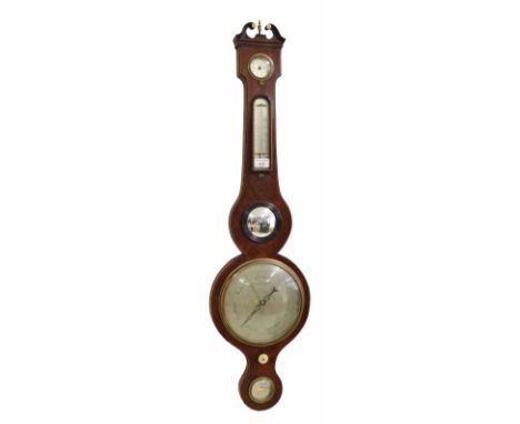 19th mahogany inlaid five glass wheel barometer, 38" high
