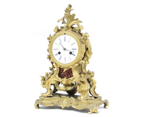 Good French ormolu two train mantel clock, the movement with outside countwheel striking on a bell, the 3" white dial within 
