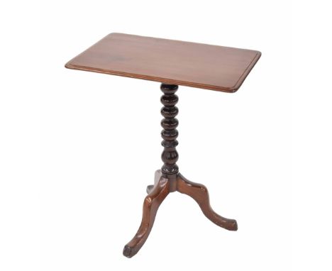 Victorian oblong tilt top occasional table, the moulded top upon a bobbin turned column and tripod base, 24" x 15.5", height 