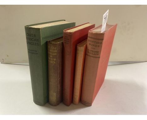 5 Vintage books on Hunting including Hunting Winds By H.Fran Wallace &amp; Over African Jungles By Martin Johnson