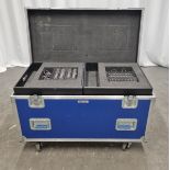2x 16 input and output XLR stageboxes with multicore loom and mains cable in flight case on wheels