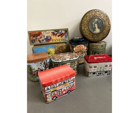 Nine vintage collectors tins, tea caddy and sweet tins etc 